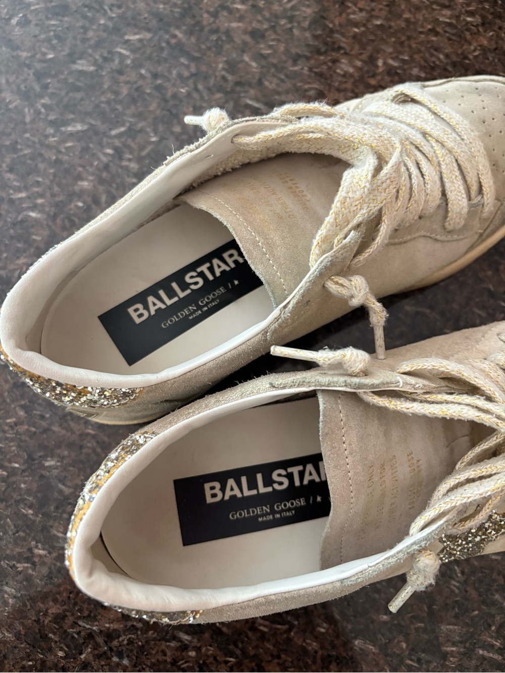 Golden Goose Beige Suede Low-Top Sneakers with Glitter Star - Picture 5 of 5